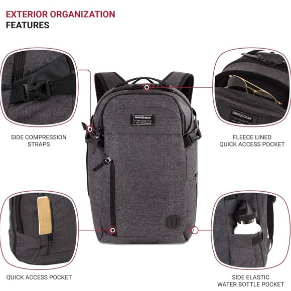 SwissGear Hybrid Travel Laptop Backpack, Heather Grey, 18-Inch - Picture 5 of 16